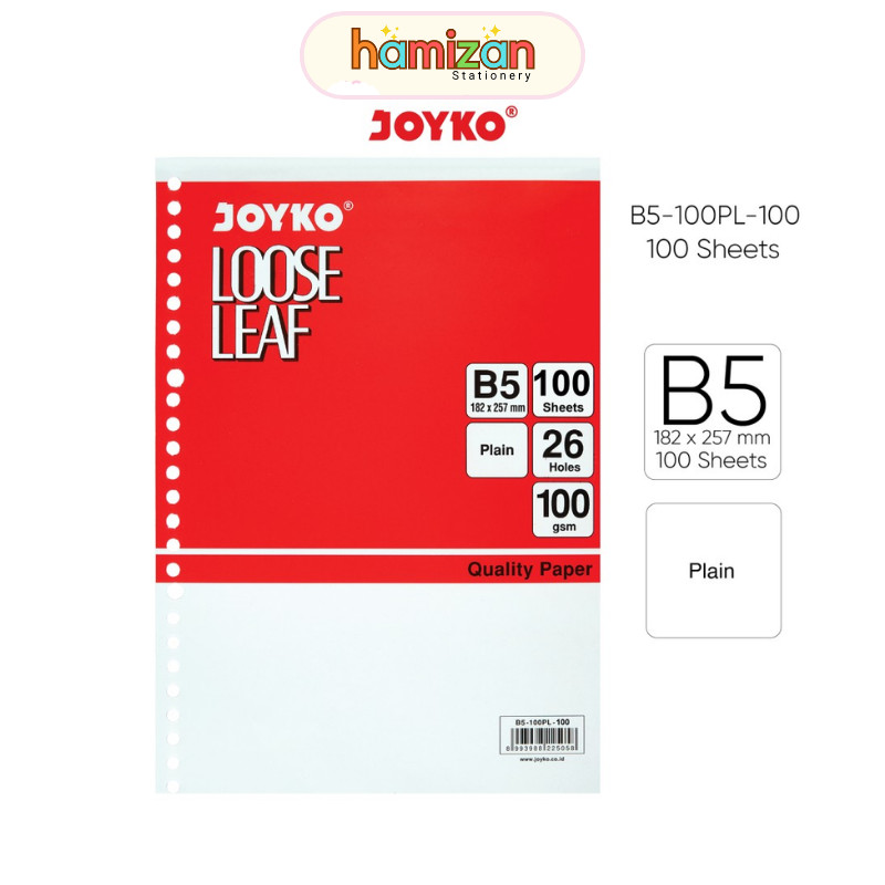 

Loose Leaf B5 100 Plain / polos isi 100 lembar / Kertas File Polos B5-100PL-100 Joyko