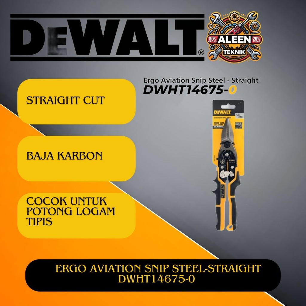 

DeWALT DWHT14675-0 Gunting Plat Lurus Ergo Aviation Snip Steel-Straight