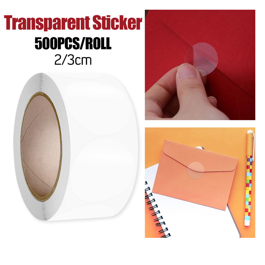 

Sticker bundar tahan air sticker segel amplop Stiker Transparan PET Film 500pcs/roll