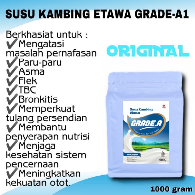 

Mocca Jaya-SUSU KAMBING ETAWA BUBUK GRADE.A RASA ORIGINAL DAN VANILA 1KG/1000GR