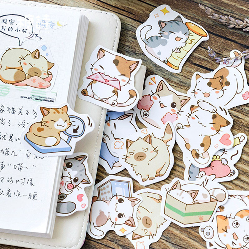 

45 Pcs/Box My Naughty Cats Kawaii Mini Paper Sticker Diy Diary Album Scrapbooking Decoration School Supplies Stationery Stickers