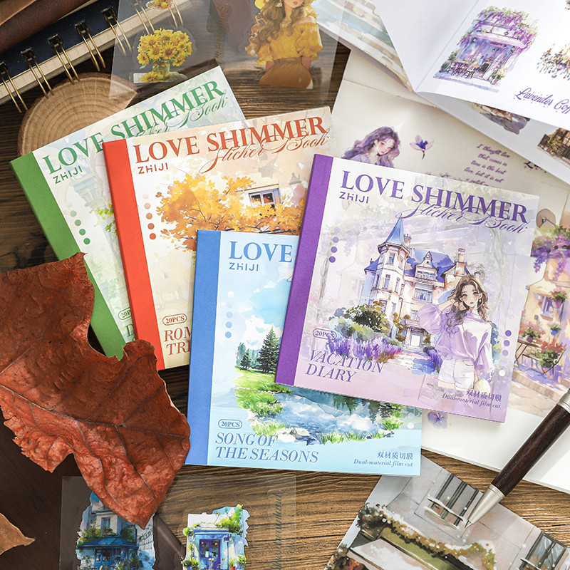 

20 pcs Scenery Handbook PET Die cut Stickers Book Journal Planner Decorative Scrapbooking Material Diary Stationery Supplies