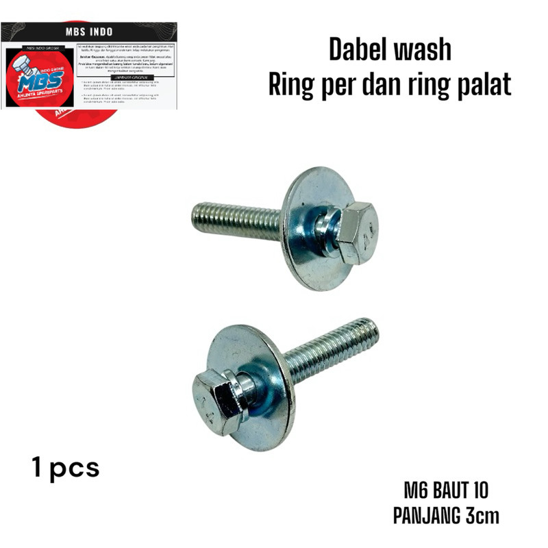 BOS BAUT BOLT M6x30 WASH DOBEL RING BAUT 10 panjang 3cm ring per dan ring plat anti copot baut baja