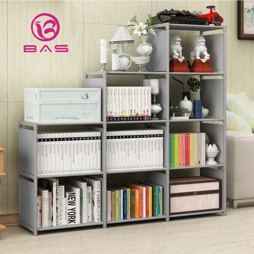 Bas Rak Buku Susun Lemari Buku Rak Serbaguna Portable 3 Sisi
