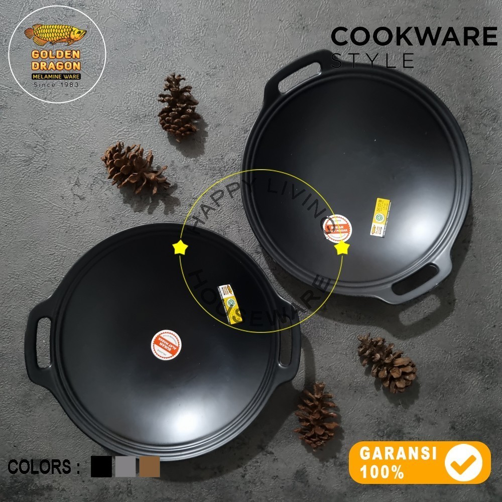 GOLDEN DRAGON 1pcs Piring Model Wajan 9in Hitam Piring Saji Piring Restoran