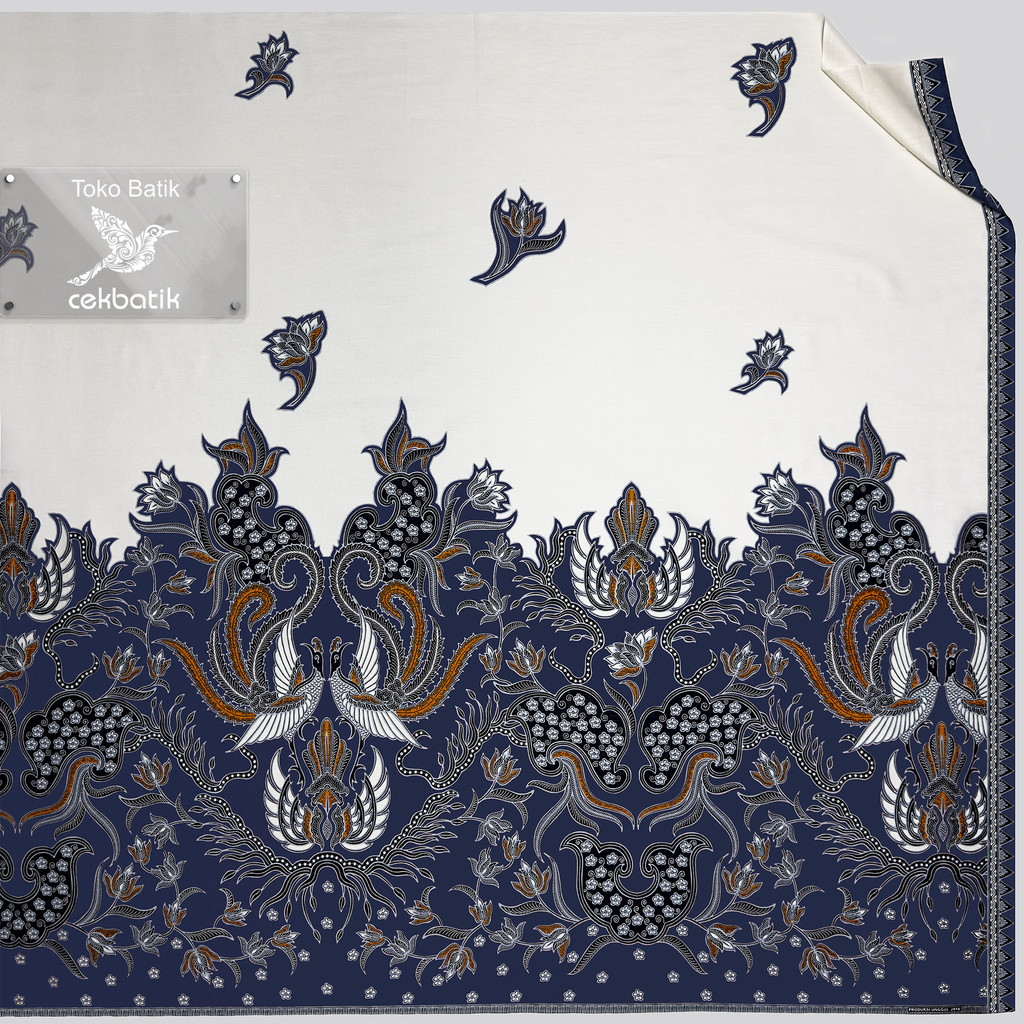 FLASH SALE Kain Batik - Motif Bunga dan Burung Merak Jawa Modern Spesial Ukuran Lebih Panjang (Putih