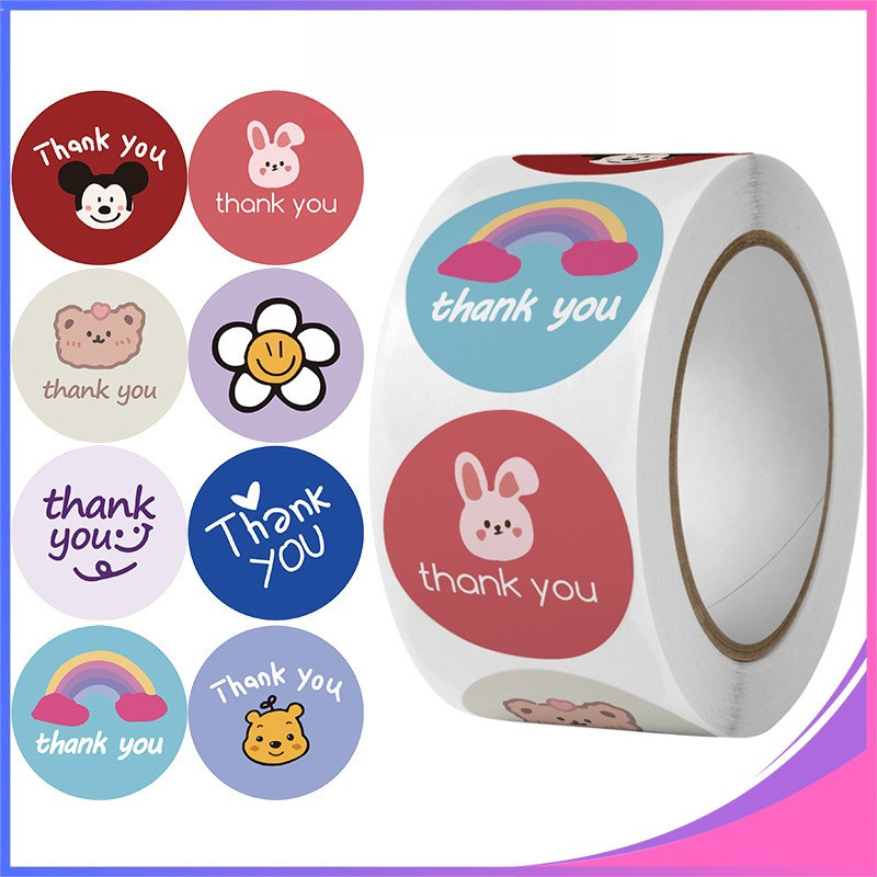 

Sticker Thank You 500 Pcs – Stiker Terima Kasih Warna-warni | Label Roll Besar Self-Adhesive