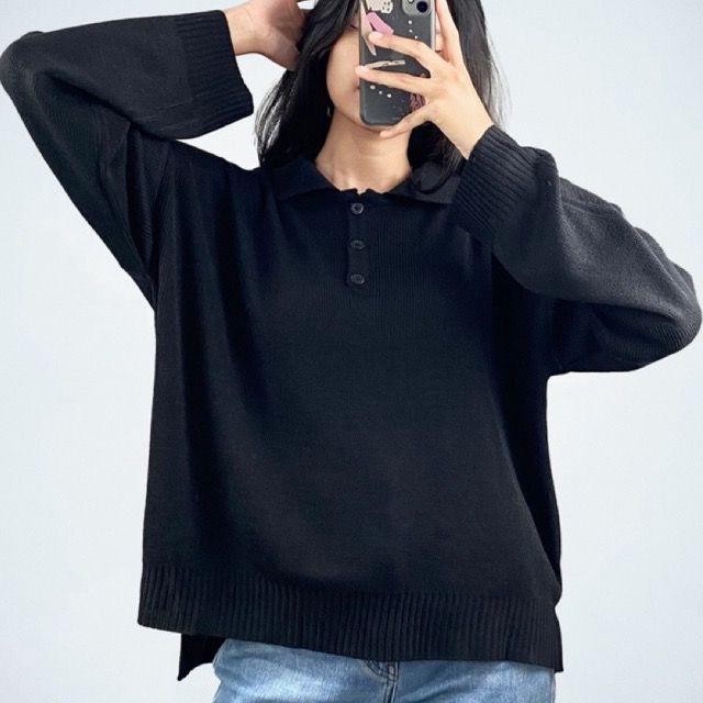 ENZY SWEATER RAJUT KOREA KNIT - Hitam