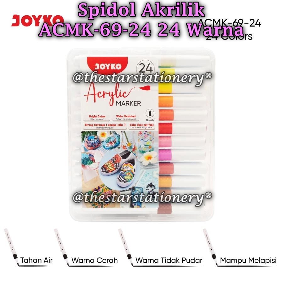 

(1 Set/24) GROSIR Spidol Akrilik JOYKO ACMK-69-24 24W / Acrylic Marker Spidol Akrilik Joyko ACMK-69