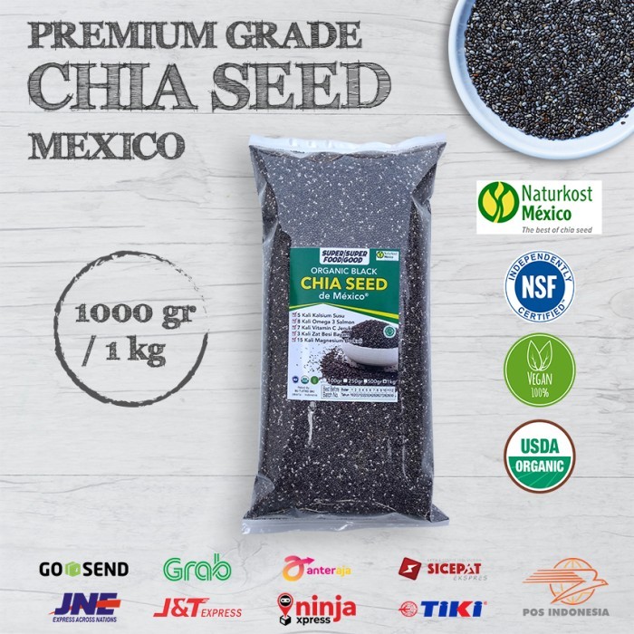 

Pure Black Chia Seed Mexico 1 Kg 100% Organic - Premium Grade A+ - Organik Promo