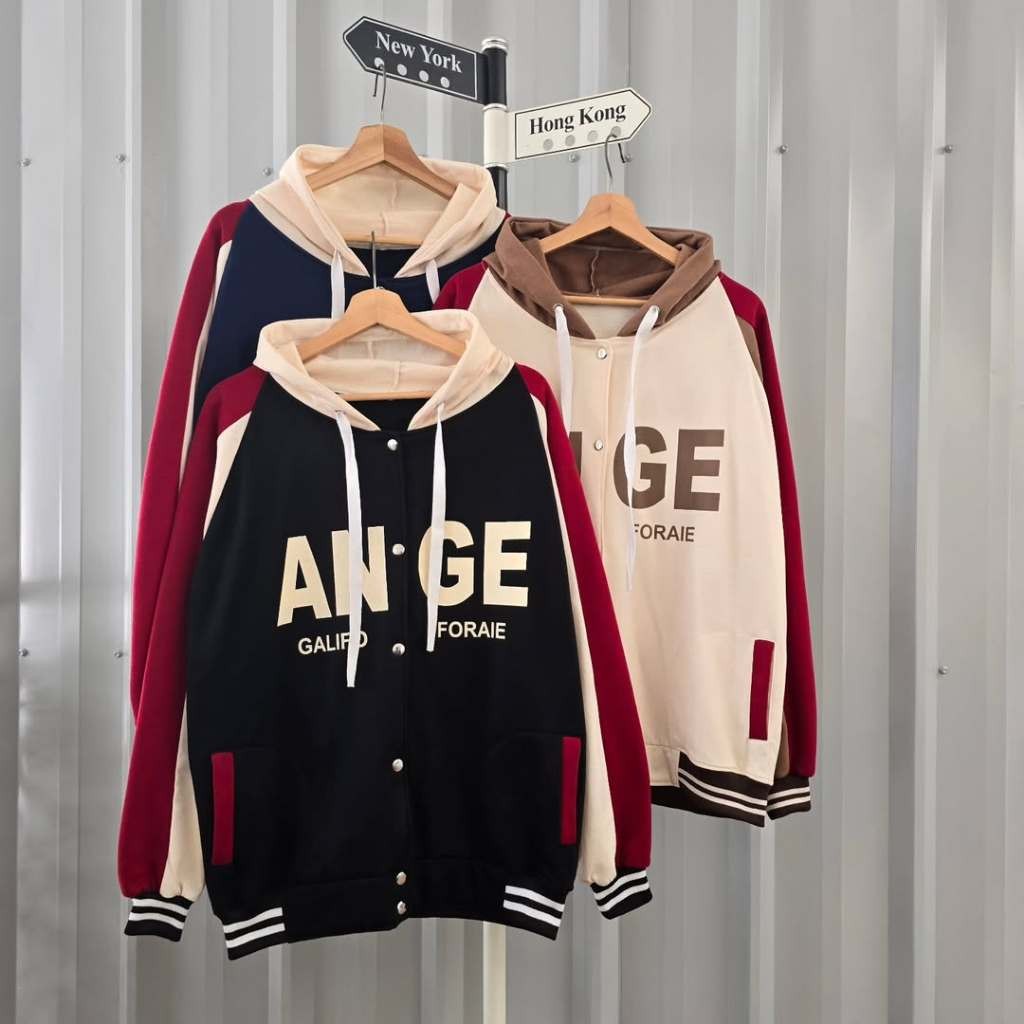 ANGE BASEBAL HOODIE FJ - HOODIE BASEBALL VARSITY FASHION OOTD - MG77