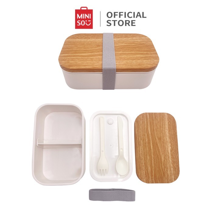 MINISO Kotak Makan Sederhana Lunch Box 900ml Besar Gaya Jepang - Putih