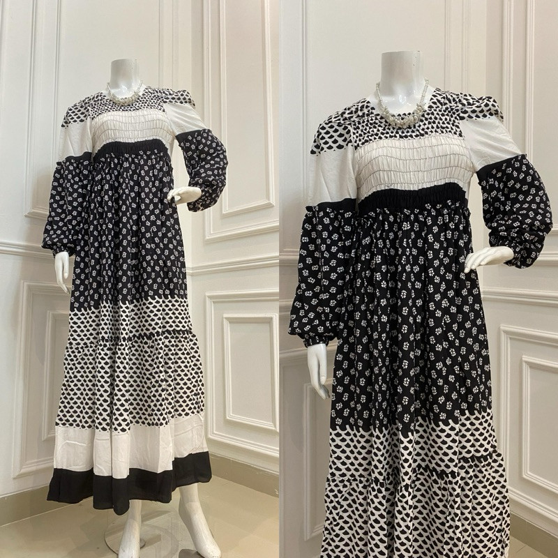 FR54ED GROHO_SHOP.ID (AT TISYA BUTIK) YUMNA LONG DRESS SMOKE / DRESS PANTAI/ GAMIS DEWASA / DRESS TE