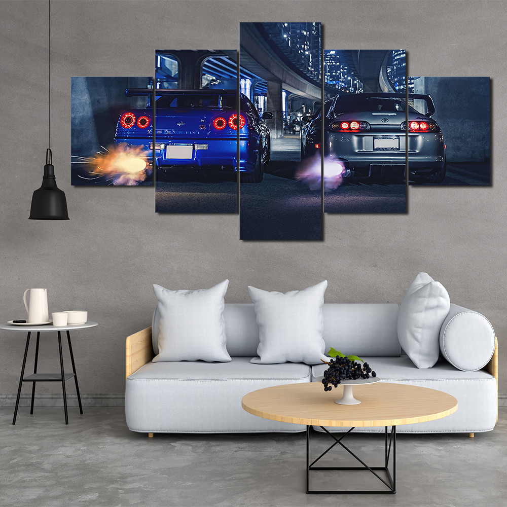 

5 Pieces Canvas Art GTR R34 VS Supra Vehicle Car Wall Picture Print Living Room Home Decor Bedroom Image Artwork Poster Painting