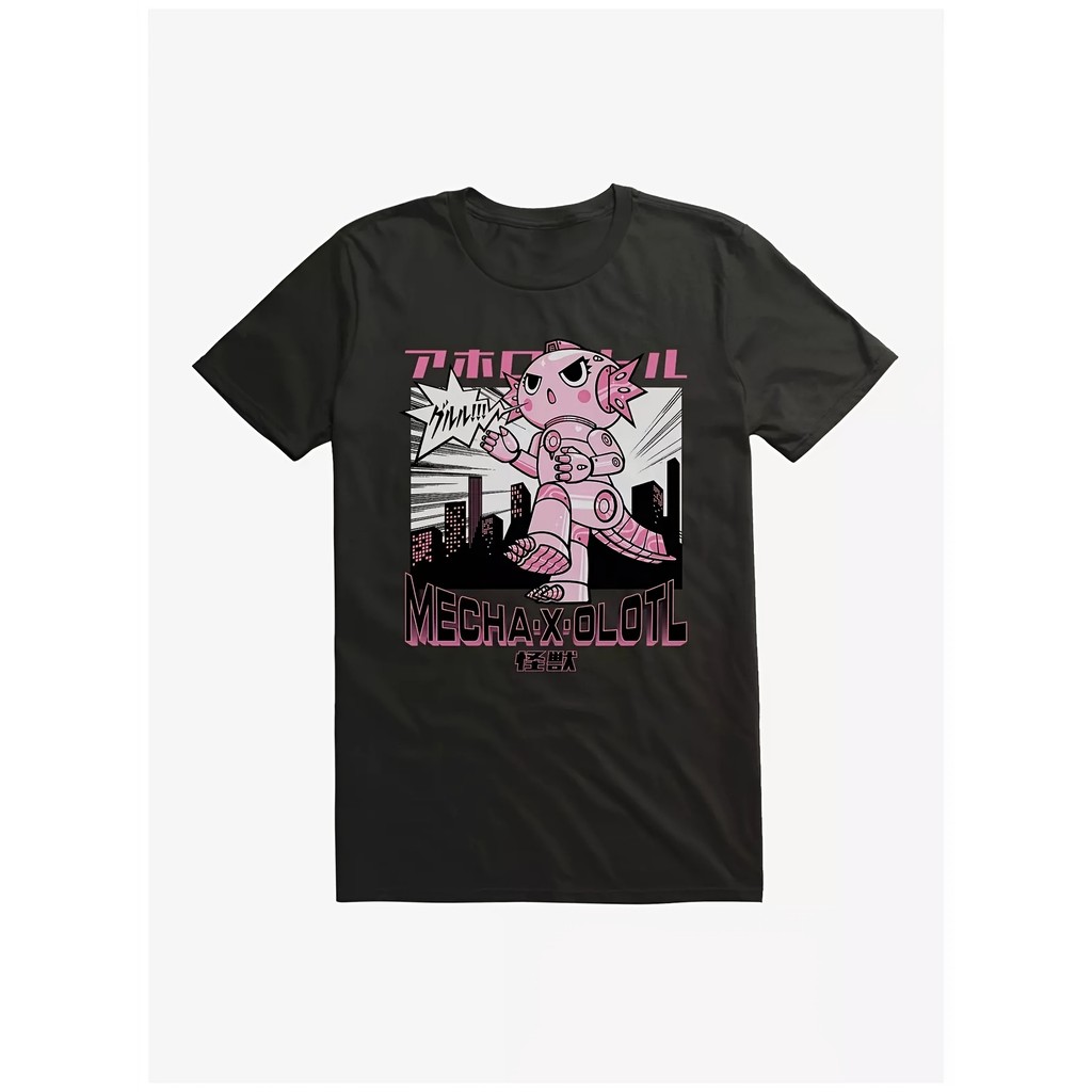 Kaos Pria Gambar Axolotl Mecha, Bahan Katun Lembut, Lengan Pendek, O-Neck, Fit LLonggar, Warna Pink 