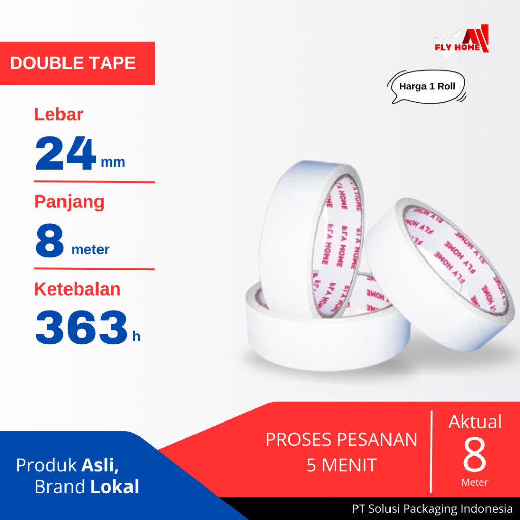 

Flyhome Double Tape 1inci 24x8 Meter Double Tape Tissue
