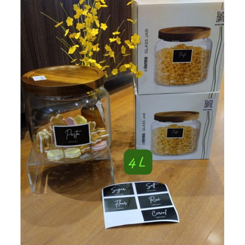 Toples kaca aesthetic informa/toples kerupuk tutup kayu informa/toples kue informa/informa 4 liter G