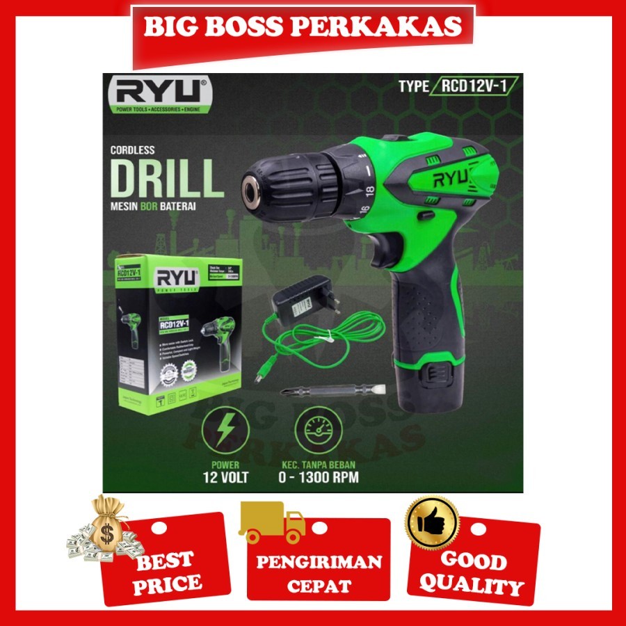 RYU MESIN BOR CORDLESS RYU RCD 12V-1 BOR BATERAI / MESIN BOR OBENG