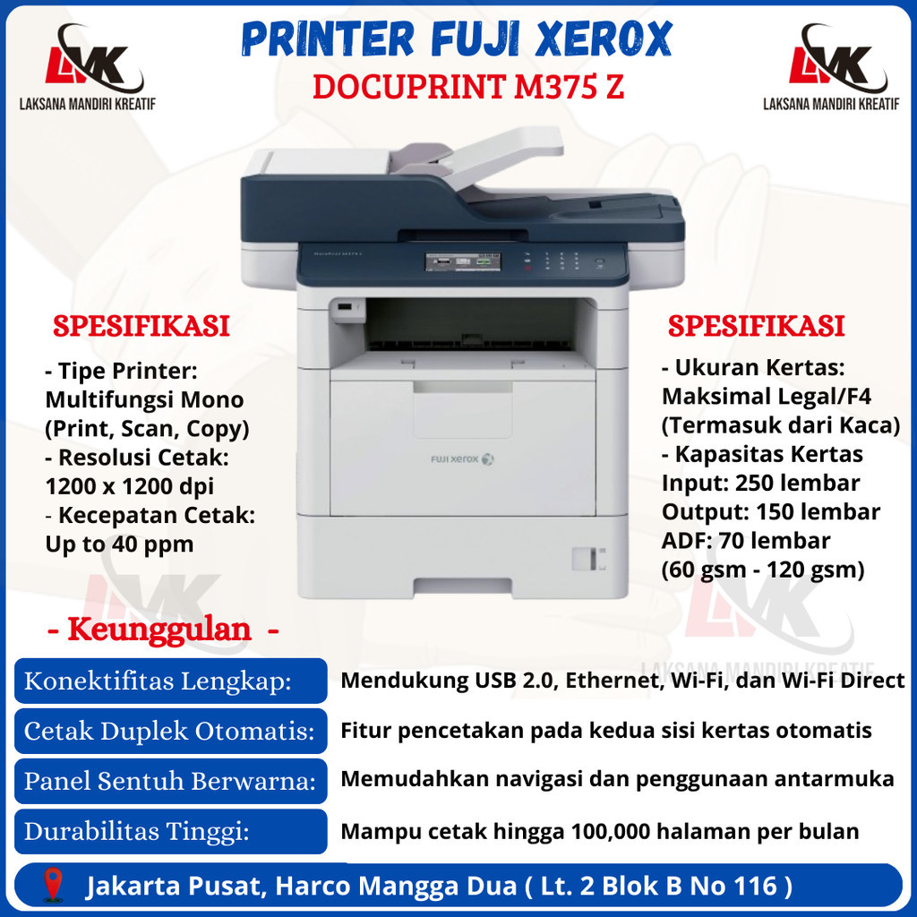 Printer Mesin Fotocopy Kertas F4 - Printer Fuji Xerox M375 z Multifungsi Monochrome