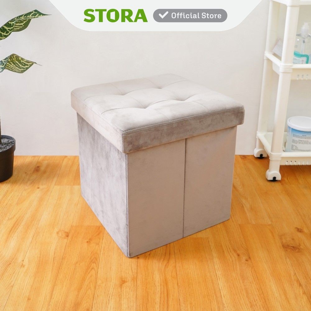 Stora Bangku Ottoman Lipat Velvet Tempat Duduk Foldable Furnitur Hunian Minimalis Bangku Aesthetic M