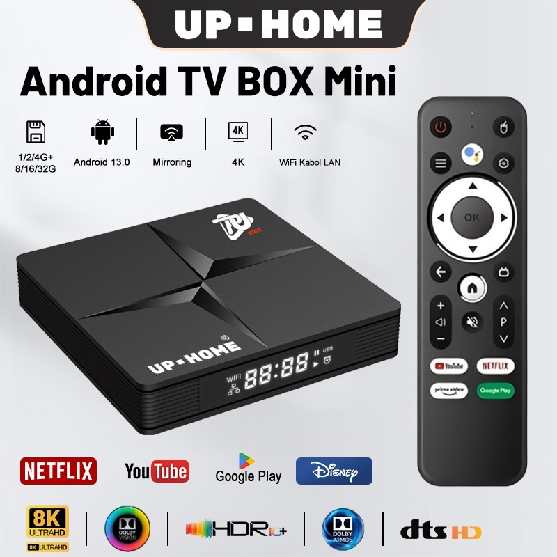 UPHOME Android Tv Box Mini 4K-HD Ultra  Android 13 Ram 1/2/4GB Rom 8/16/32GB WIFI 2.4G/5G Bluetooth 