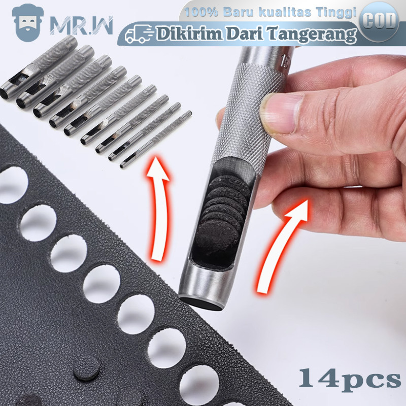 

14pcs Pembolong Pelubang Ketok Kulit Pembolong Sabuk Kulit Hollow Punch 1-10mm Alat Pembolong Gesper Kulit