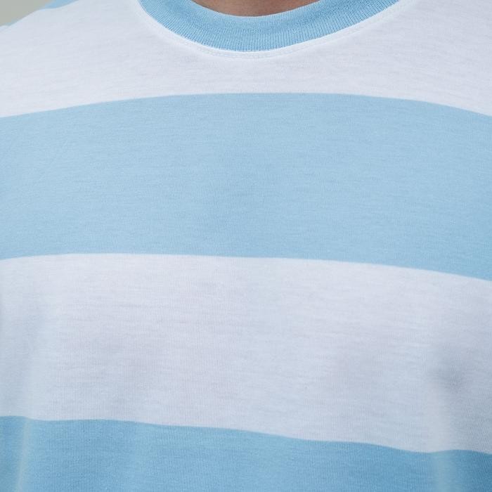 Kaos Polos Pria Garis WOODCUTTER Putih Biru Muda - White Blue Oversize SS T-shirt Lengan Pendek - Pu