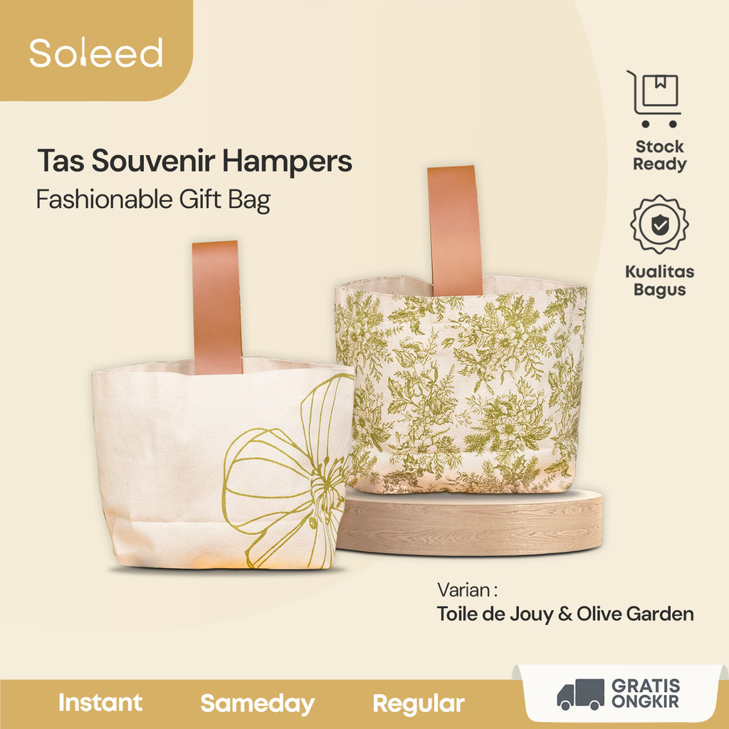 

MEMELASHOP Tas Hampers Gift Souvenir Pernikahan Bag Bingkisan Canvas Leather Handle