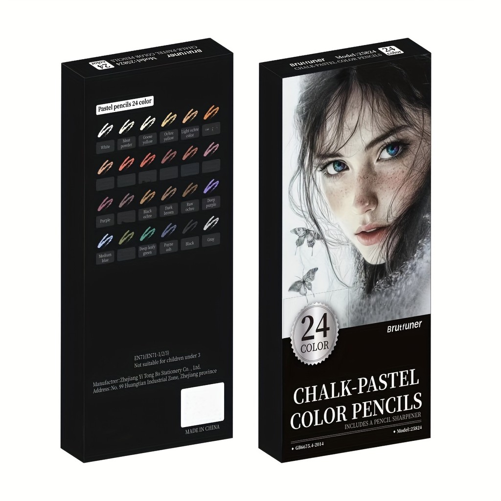 

24 Premium Colored Charcoal Pencils Drawing Set, Quality Pastel Chalk Pencils, for Coloring, Sketching, Drawing, Layering