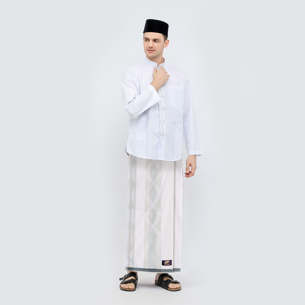 Sarung ATLAS Idaman 590 Jacquard Classic Motif A5-JPA Putih