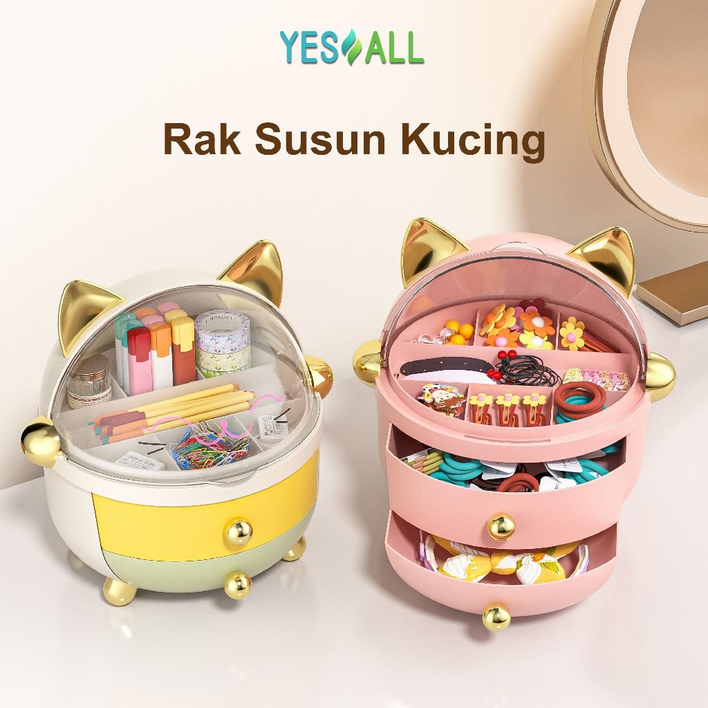 YESALL Kotak Penyimpanan Serbaguna - Rak Dekorasi Kucing Laci Mini Aesthetic Rak Skincare Tempat Mak