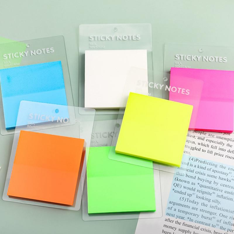 

50 Sheets Transparent Sticky Paper Notes Waterproof Colorful Clear Memo Pad Posted It Self Adhesive Memo Message Office School