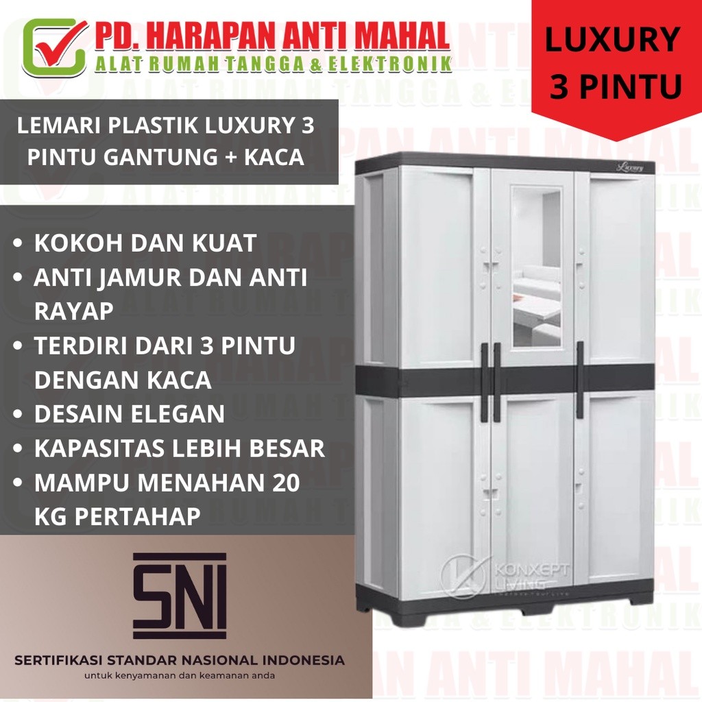 LEMARI PLASTIK LUXURY 3 PINTU GANTUNG + KACA KHUS KAB BANDUNG/ LEMARI PAKAIAN LUXURY 3 PINTU GANTUNG