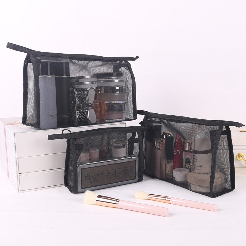 Tas Kosmetik Transparan Jaring Polyster Pouch Kosmetik Travel Tas Kosmetik Bag Transparan Make Up Po