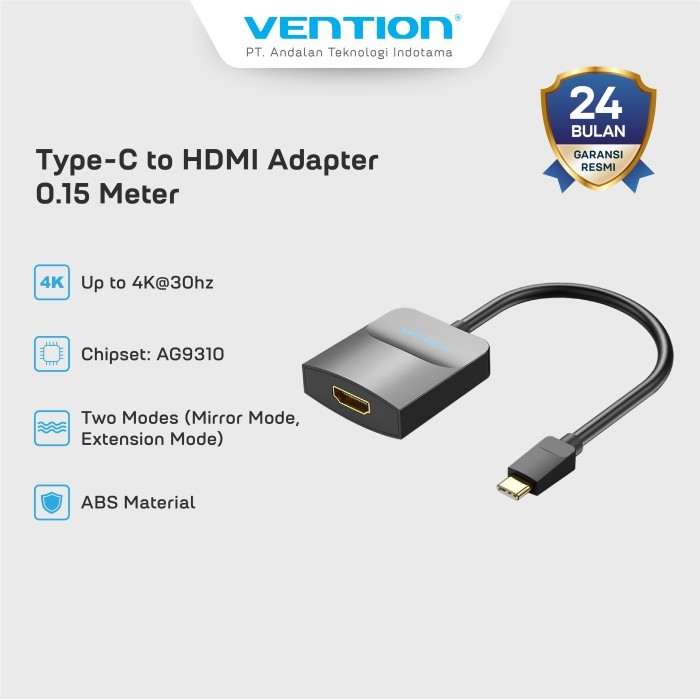 Vention Premium Adapter Type-C to HDMI PVC / Braided 4K 30HZ 60HZ Mode Mirror dan Extension - TDC