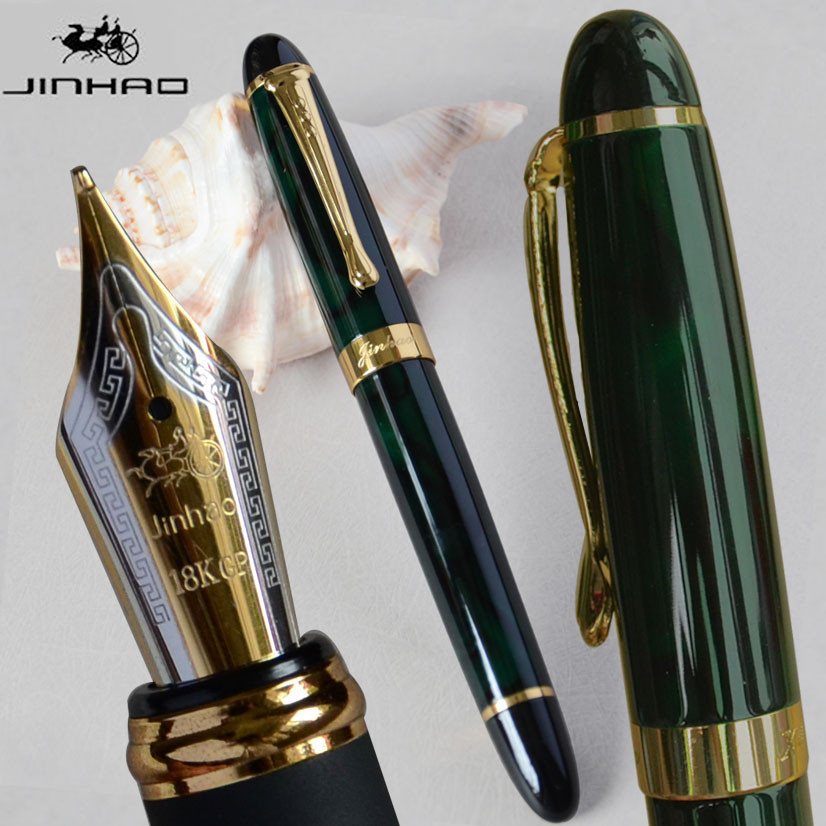 

IRAURITA FOUNTAIN PEN JINHAO X450 DARK GREEN AND GOLDEN 18 KGP 0.7mm BROAD NIB FULL METAL BLUE RED 21 COLORS AND INK JINHAO 450