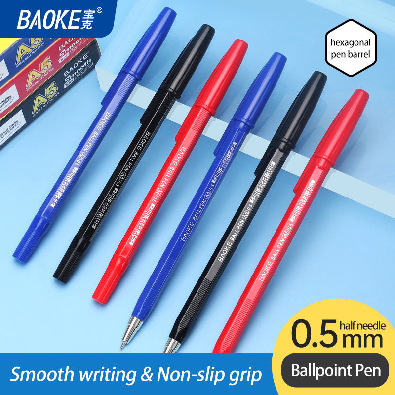 

Baoke Pulpen Ballpen 0.5mm Hitam Merah Biru Ujung Setengah Jarum Ballpoint Bolpen Bolpoin Pena Gel A5
