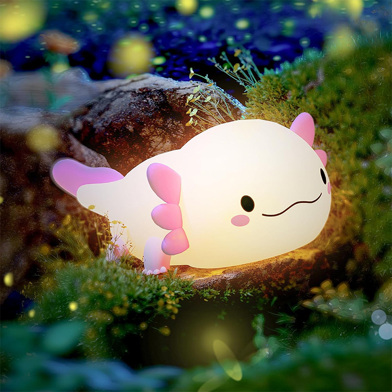 

Cute Axolotl Night Light Silicone Nursery Sleeping Lamp Touch Control Nightlights USB Rechargeable Table Lamp for Baby Child