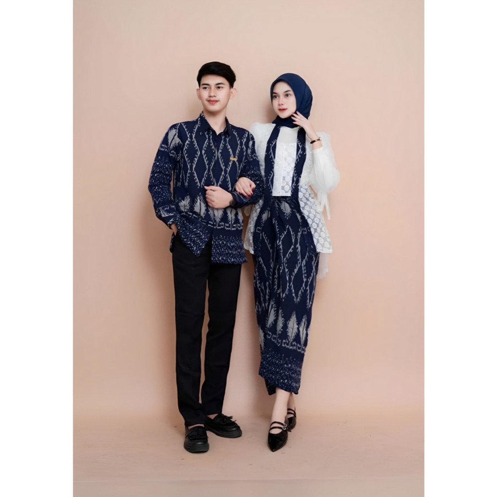 Baju Tenun Kebaya Blue Puspa Setelan Kebaya Pria Wanita Tenun Etnick