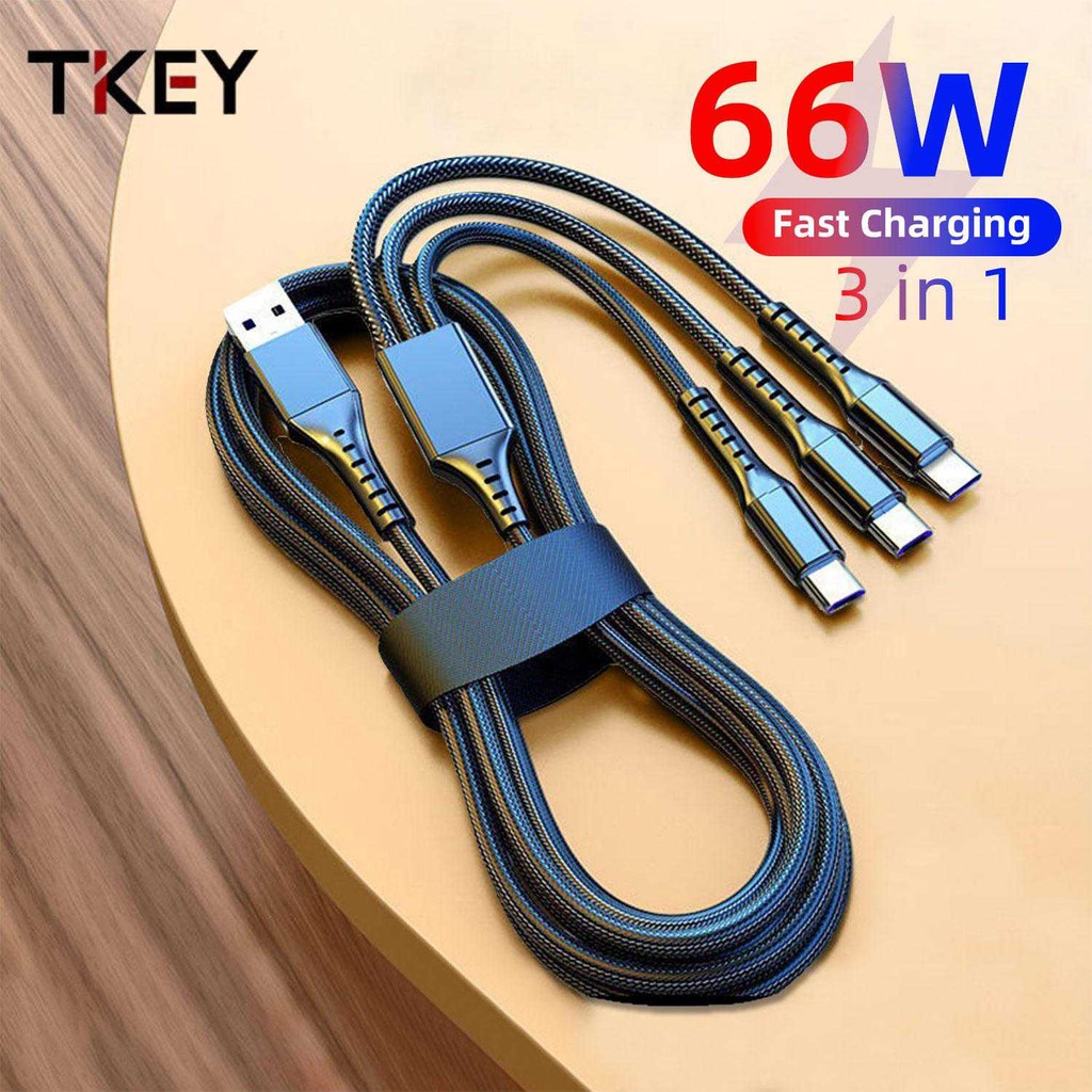 Kabel Data 3in1 Type C Micro Lighting Fast Charging 66W 1.2M - T66