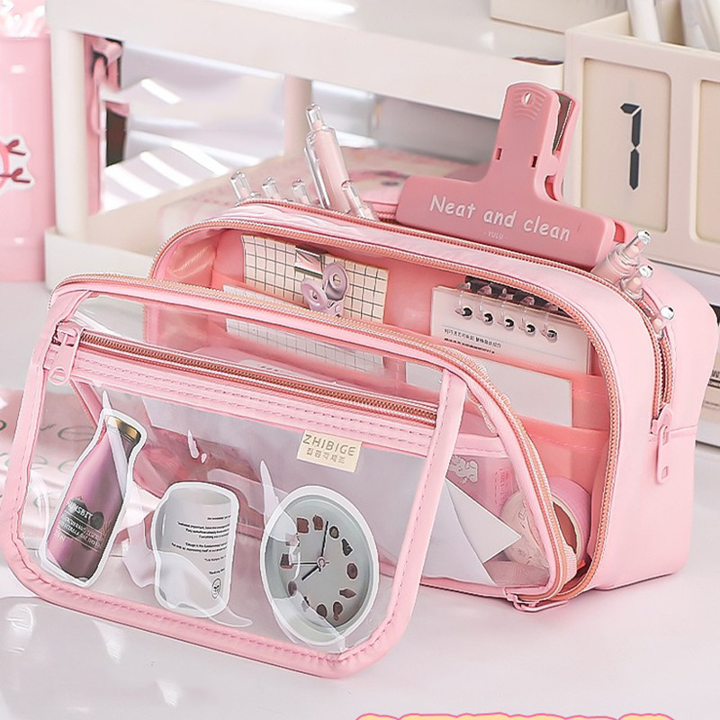 

New Pencil Bag Kawaii Student Translucent Stationery Box DIY Large Capacity Stationery Storage Bag School Stationery Supplies
