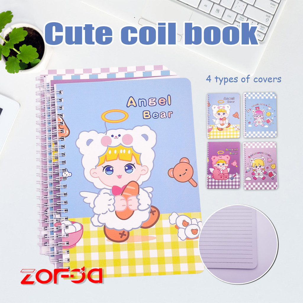 

1/4PCS A5 60Sheets Buku Catatan Angel Bear Spiral Notebook Coil Notebook Buku Tulis Sekolah Buku Diary Aesthetic ZOFDA