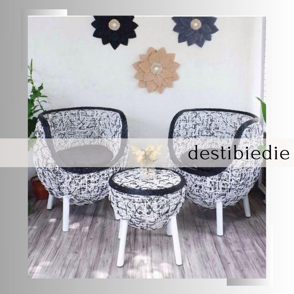KURSI TERAS TAMU DESTIBIEDIE MOTIF BREKELE ROTAN SINTETIS SET JOK BANTAL DUDUKAN / KURSI TERAS INDOO