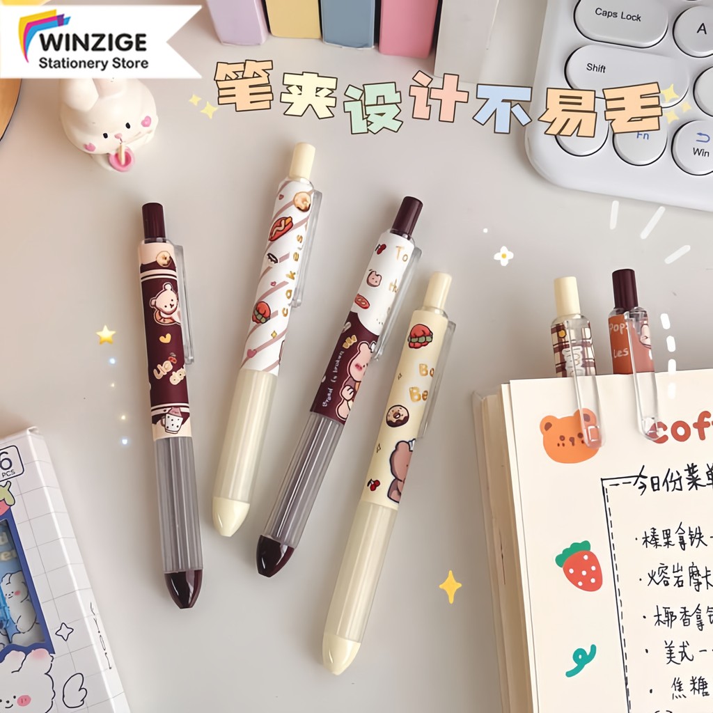 

Winzige Pulpen Gel Lucu Set 6pcs 0.5mm Alat Tulis Sekolah Bolpen Pen Mekanik Tinta Hitam Retractable Lucu Pen Alat Tulis