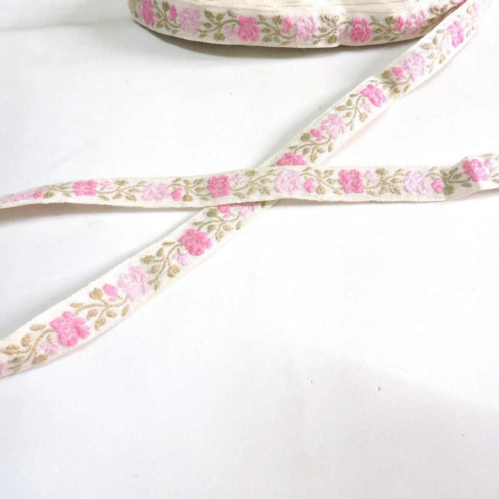 

16mm 10yard Embroidered Cotton Ribbon Artificial Rose Flower Polyester Ribbon for Bag Belt Clothes Shoe Accessories