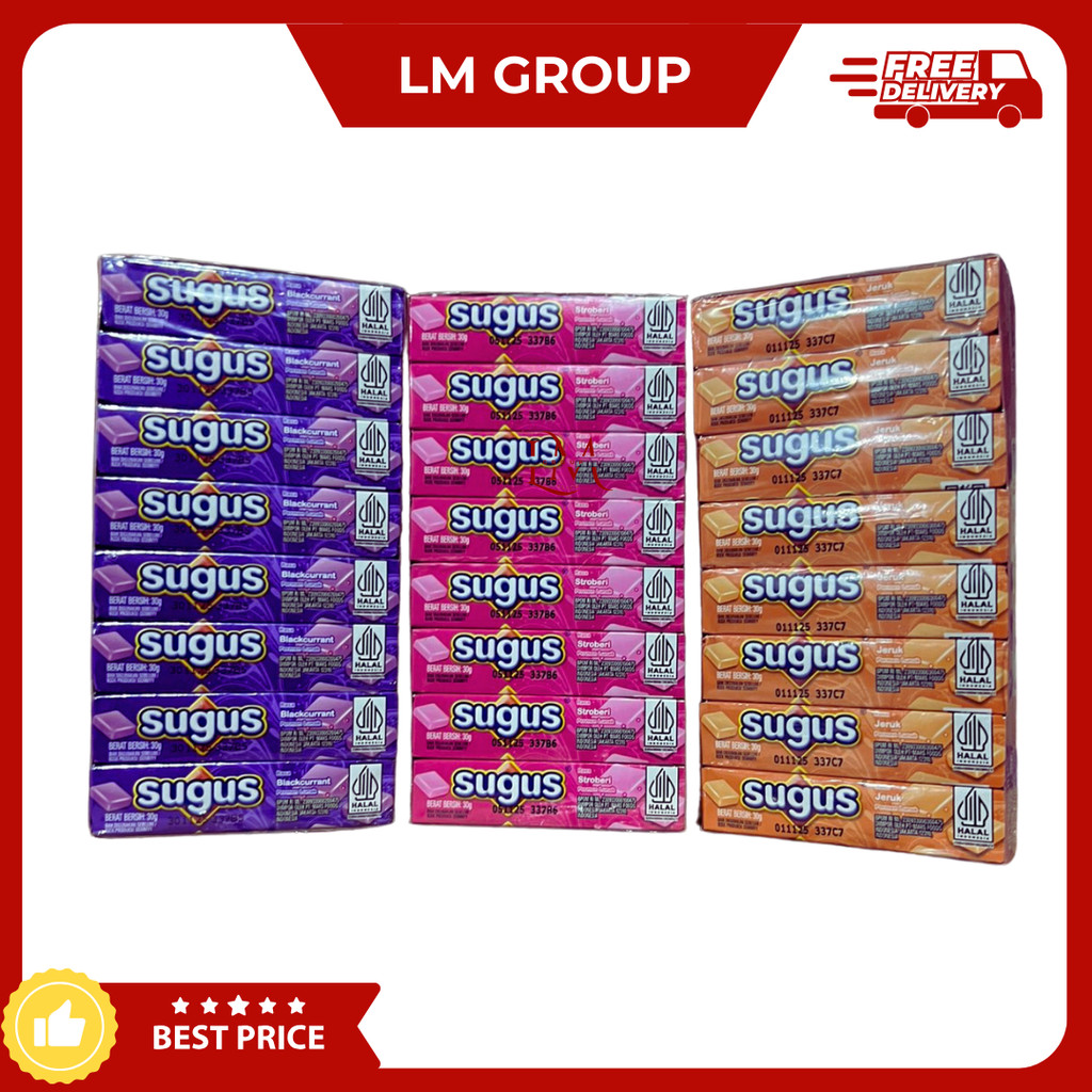 

Permen Sugus Rasa Jeruk/Anggur/Stroberi 1 Pak isi 24 pcs 30gr