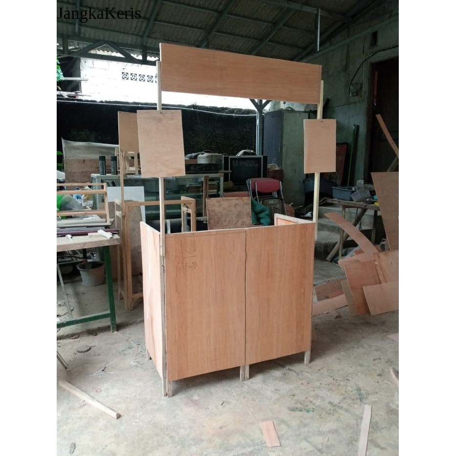 booth portable / gerobak lipat / meja jualan / gerobak dagang / bahan kayu - Booth Polos, 2 Rak isti