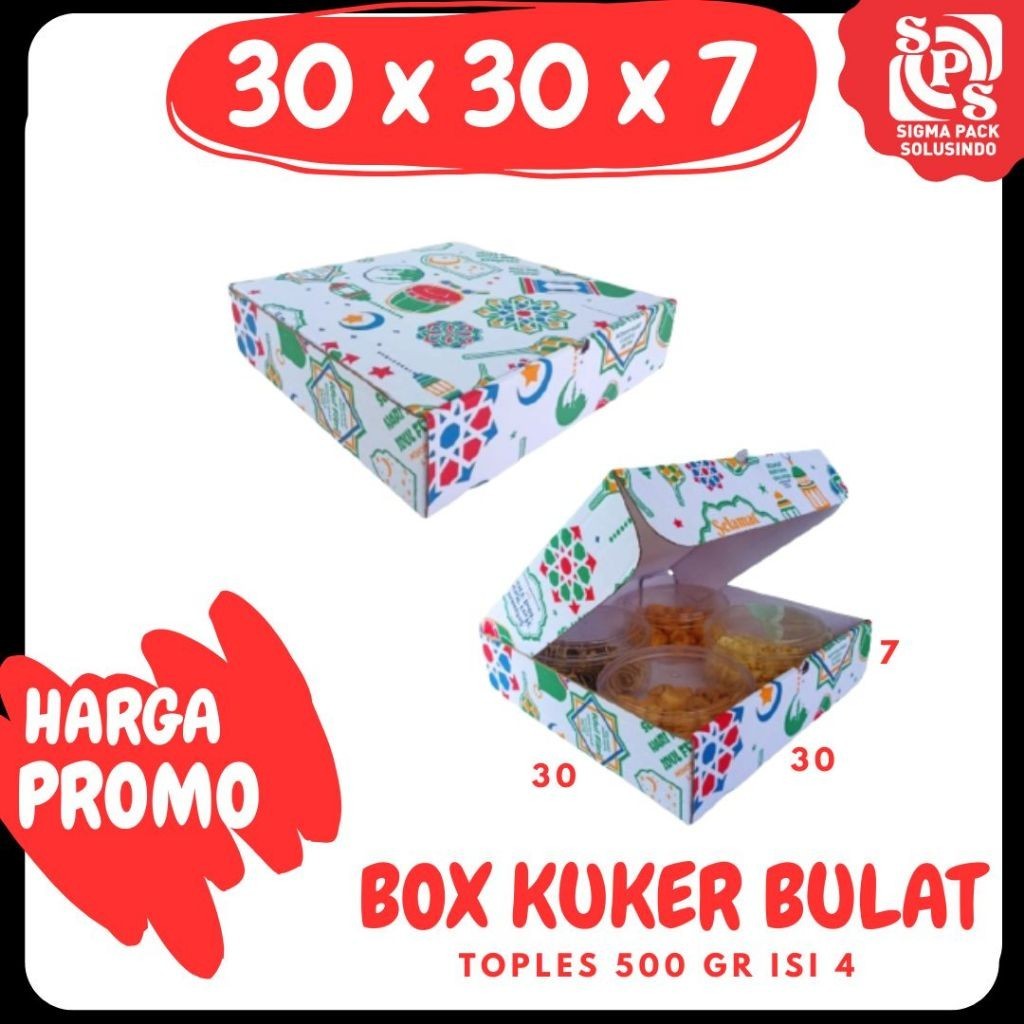 

Box_kuker 30x30x7 LD (KuKer Toples 500gr isi 4) Kardus Pizza Lebaran/Kue Kering/Box hampers/idul fitri/eid mubarak/Box Kuker/Box Kue Kering/ied Mubarok/Polos/Motif MEDIAPACK