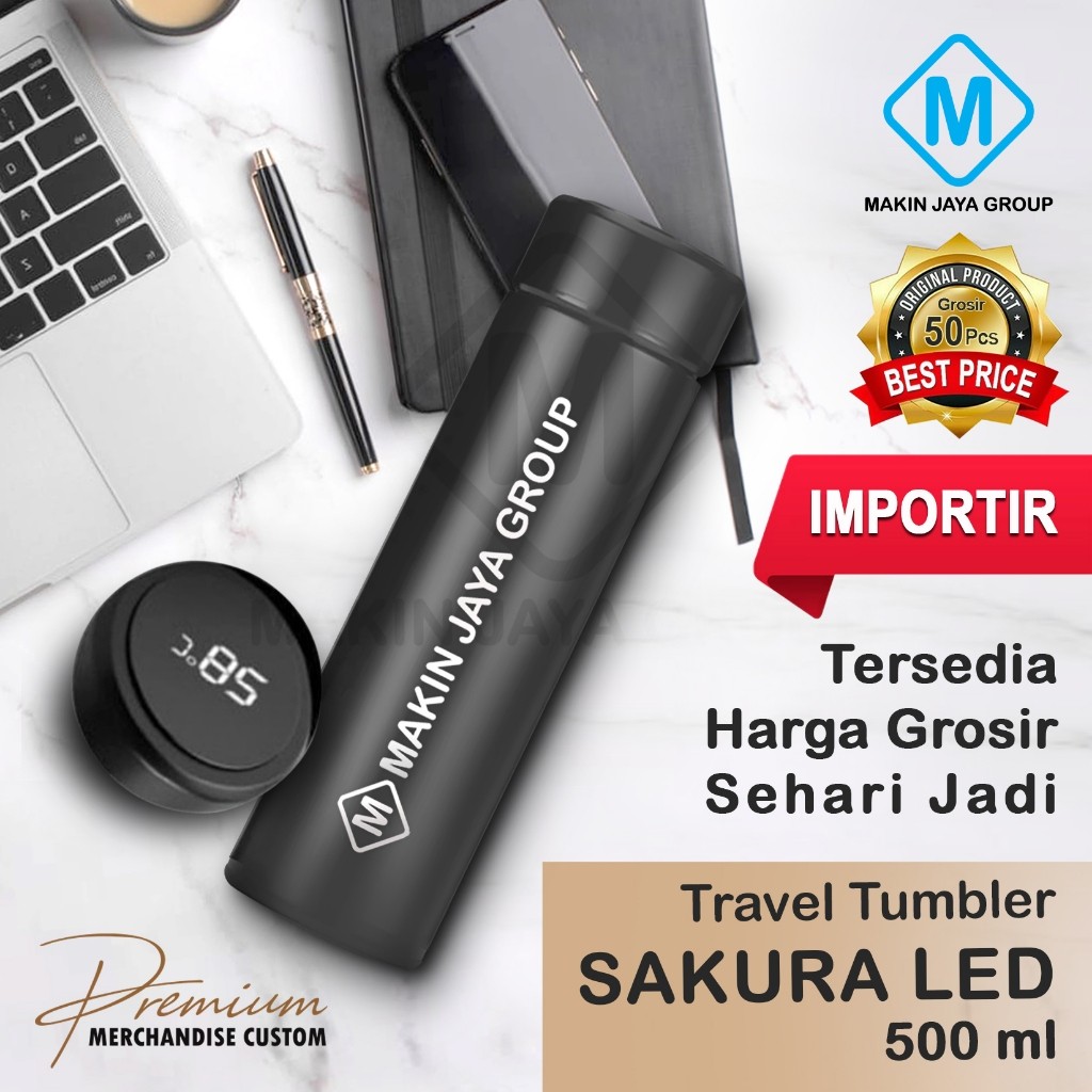 MJG GROSIR Tumbler Custom Smart Led Souvenir CUSTOM TUMBLER SAKURA LED LIFE SOUVENIR KANTOR PROMOSI 