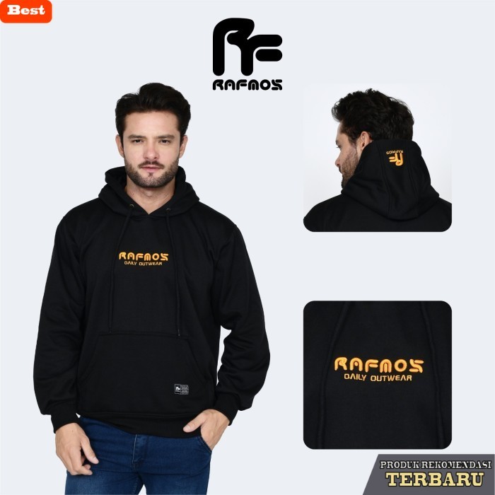 hoodie pria keren Jaket hoodie Bordir Timbul Tebal Pria Wanita Gramasi 280 by Rafmos - RAF HITAM, M